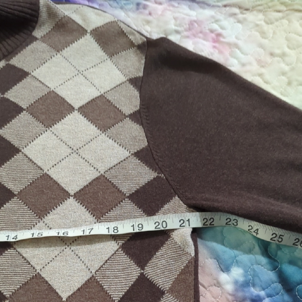 Size L Pierre Cardin Brown Argyle Zip-Front Men's Sweater - Picture 9 of 16